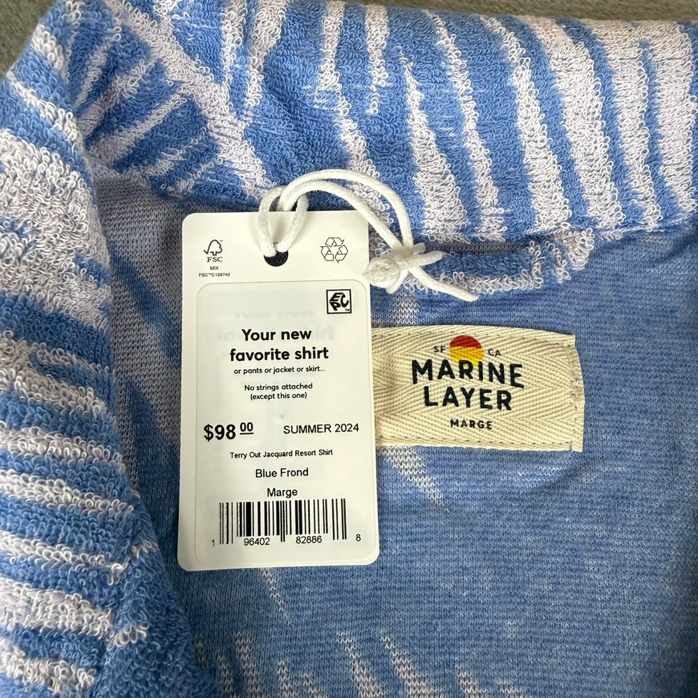 Marine Layer Terry Out Jacquard Resort Shirt Mens M/L Marge Blue Floral $98 NWT - Picture 3 of 6